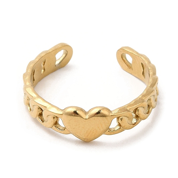 

PandaHall 304 Stainless Steel Open Cuff Ring, Heart, Real 14K Gold Plated, Inner Diameter: 16.6mm 304 Stainless Steel