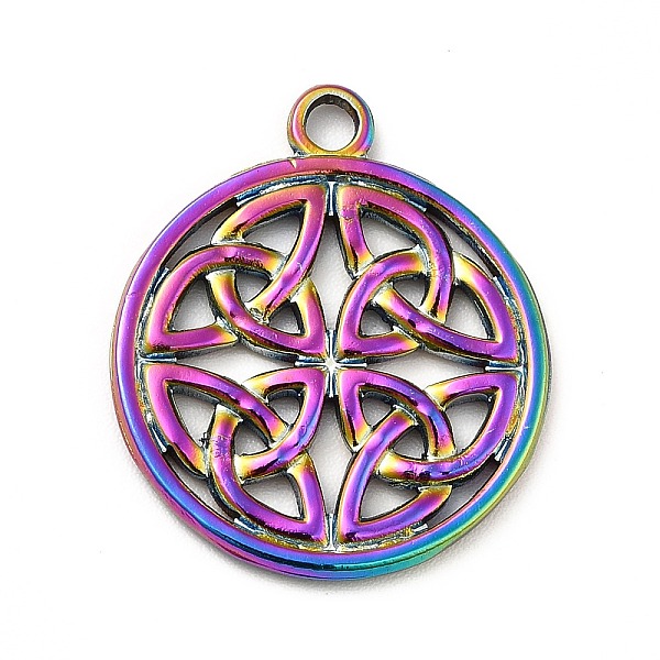 

PandaHall Ion Plating(IP) 201 Stainless Steel Pendants, Flat Round with Trinity Knot, Rainbow Color, 24x20.5x2mm, Hole: 2mm 201 Stainless...