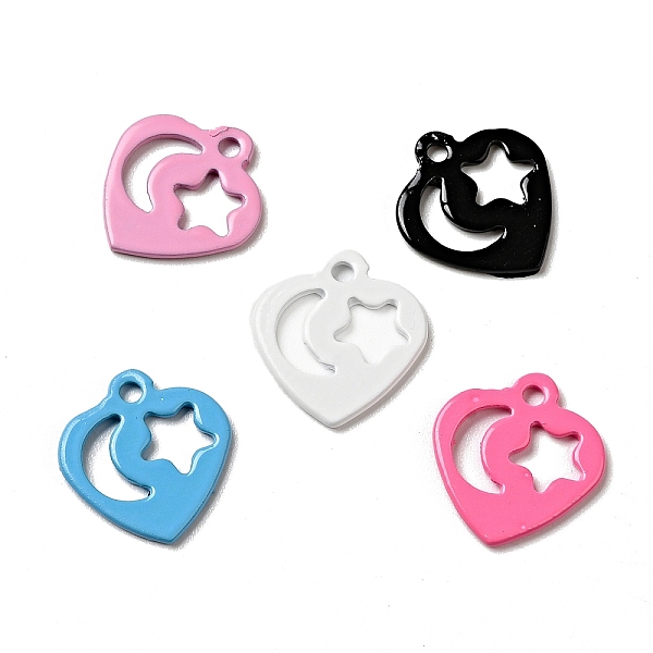 

PandaHall Spray Painted 201 Stainless Steel Charms, Heart with Star & Moon Pattern, Mixed Color, 12x11.5x1mm, Hole: 1.4mm 201 Stainless..., Multicolor