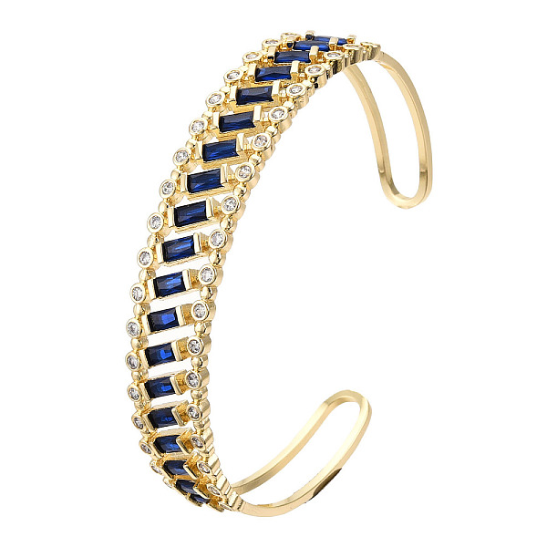 

PandaHall Cubic Zirconia Rectangle Open Cuff Bangle, Real 18K Gold Plated Brass Jewelry for Women, Nickel Free, Dark Blue, Inner Diameter...
