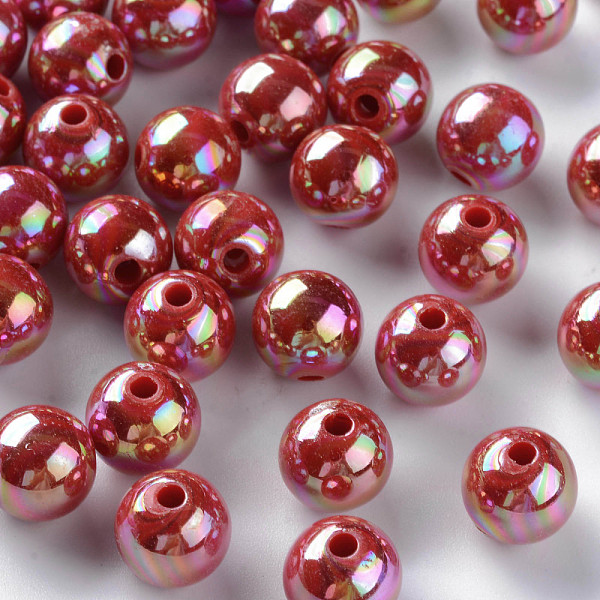 

PandaHall Opaque Acrylic Beads, AB Color Plated, Round, FireBrick, 10x9mm, Hole: 2mm, about 940pcs/500g Acrylic Round Red