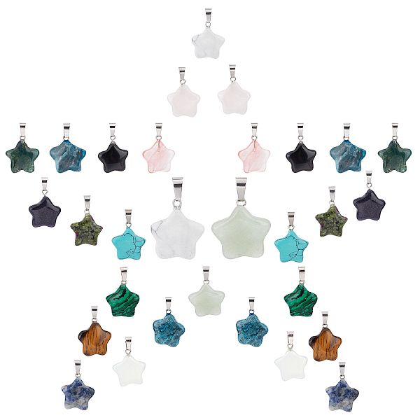 

PandaHall 30Pcs 15 Colors Gemstone Pendants, with Platinum Tone Brass Findings, Star, 22~23x20~24x5~7mm, Hole: 2x7mm Mixed Stone Star