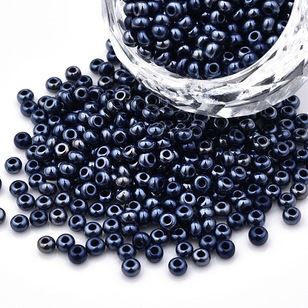 

PandaHall 8/0 Czech Opaque Glass Seed Beads, Lustered, Round, Prussian Blue, 3x2mm, Hole: 1mm, about 500g/bag Czech Glass