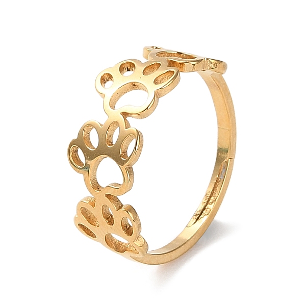 

PandaHall 304 Stainless Steel Hollow Adjustable Rings, Golden, Footprint, US Size 6 1/4(16.7mm), Wide: 1.5~7mm 304 Stainless Steel Footprint