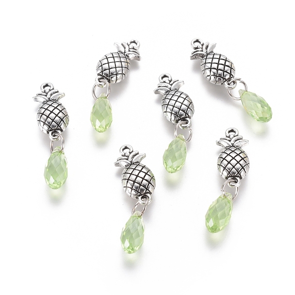 

PandaHall Antique Silver Plated Alloy Pendants, with Glass, Pineapple, Spring Green, 34x18.5x6mm, Hole: 1.6mm Alloy+Glass Fruit Green