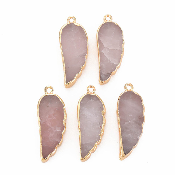

PandaHall Natural Rose Quartz Pendants, with Light Gold Plated Iron Loop, Wing, 33~33.5x12~13x5~6mm, Hole: 1.8mm Rose Quartz Wing