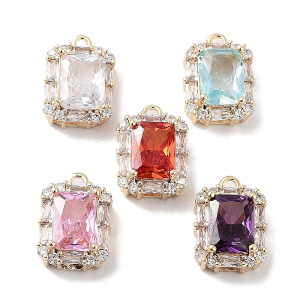 

PandaHall Brass Micro Pave Cubic Zirconia Charms, with Mixed Color Glass, Rectangle Charm, Real 18K Gold Plated, 13.5x9.5x5mm, Hole: 1.4mm..., Multicolor