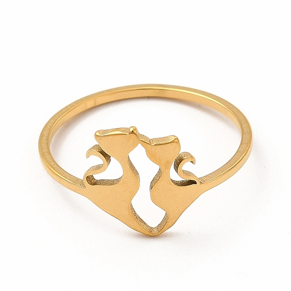 

PandaHall 304 Stainless Steel Double Cat Finger Ring for Women, Golden, Inner Diameter: 17.8mm 304 Stainless Steel