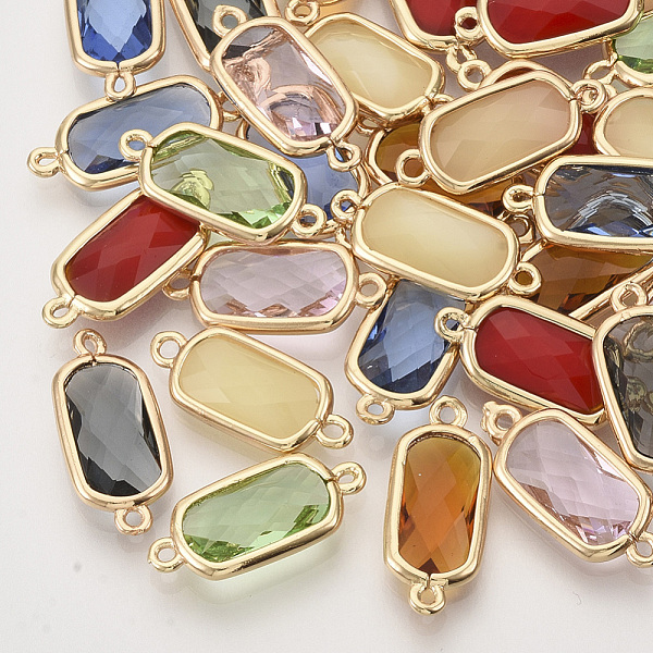 

PandaHall Faceted Glass Links connectors, with Golden Tone Brass Open Back Settings, Rectangle, Mixed Color, 19x8.5x3.5mm, Hole: 1mm Glass..., Multicolor