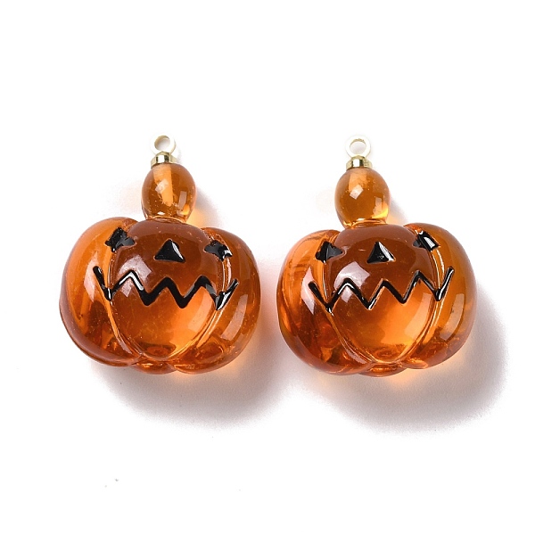 

PandaHall Halloween Pumpkin Transparent Resin Pendants, with Light Gold Tone Metal Loops, Pumpkin Jack-O'-Lantern, Sienna, 25.5x20x11.5mm..., Brown