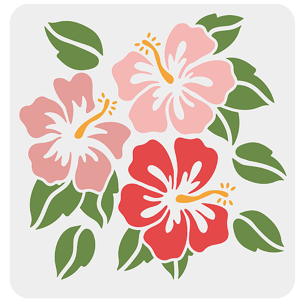 

PandaHall FINGERINSPIRE Hibiscus Flowers Stencil 30x30cm Hawaii Flower Stencil Reusable Squre Flowers Leaf Plant Washable DIY Stencil..., White