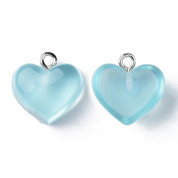 

PandaHall Transparent Resin Pendants, with Platinum Tone Iron Loop, Heart, Light Sky Blue, 16.5x17x9.5mm, Hole: 1.8mm Iron+Resin Heart Blue