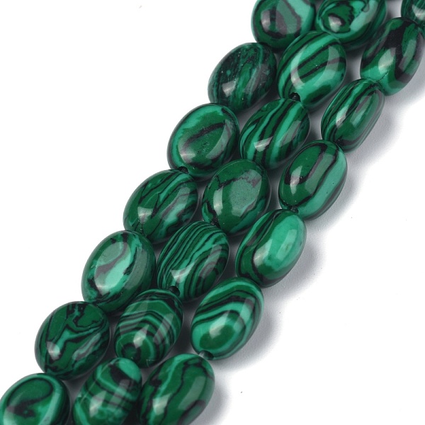 

PandaHall Synthetic Malachite Beads Strands, Oval, Dyed, 8x6x3.5~4mm, hole: 1mm, about 45~52pcs/strand, 15.16~15.74 inch(38.5~40cm)...