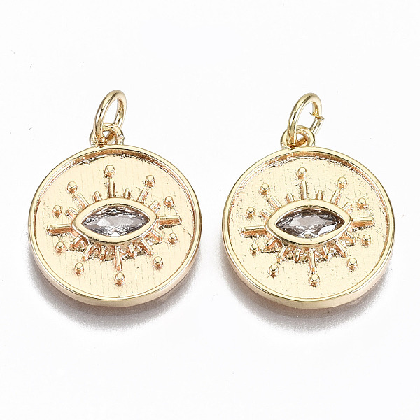 

PandaHall Brass Micro Pave Clear Cubic Zirconia Pendants, with Jump Rings, Nickel Free, Flat Round with Eye, Real 18K Gold Plated, 17x15x2mm...