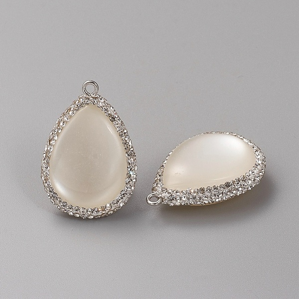 

PandaHall White Cat Eye Pendants, with Rhinestone and Brass Findings, Teardrop, Crystal, Creamy White, 32.4x22x10mm, Hole: 1.8mm Brass+Cat...