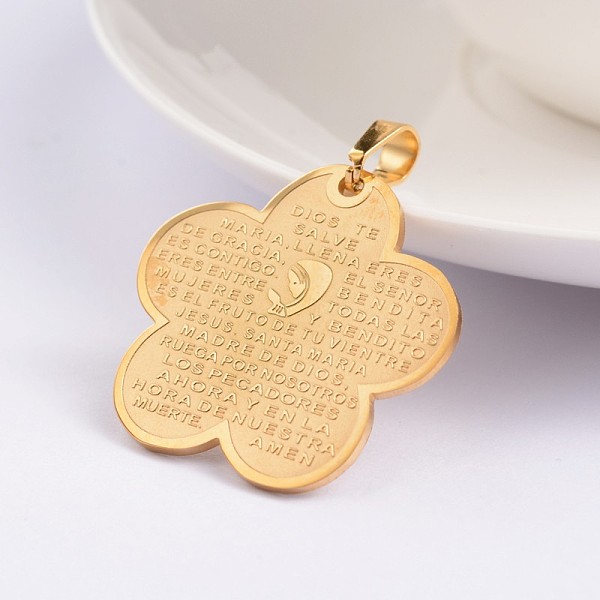 

PandaHall Flower with Word 304 Stainless Steel Pendants, Mixed Color, 31.5x31x1.5mm, Hole: 4.5x6mm 304 Stainless Steel Flower