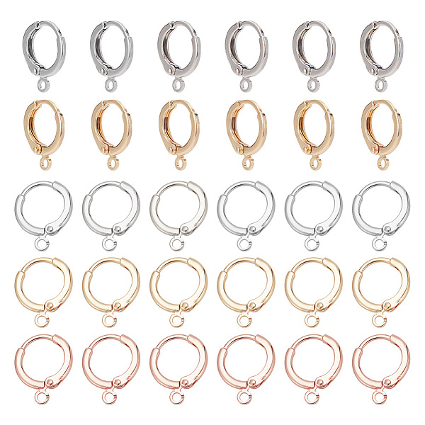 

PandaHall 30Pcs 5 Colors Brass Hoop Earrings Findings, with Horizontal Loops, Ring, Mixed Color, 12 Gauge, 14.5x12x2mm, Hole: 1.6mm, Pin...