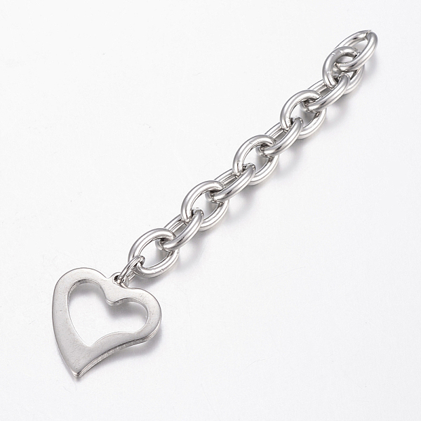 

PandaHall 304 Stainless Steel Chain Extender, with Heart Charms, Stainless Steel Color, 70x6mm 304 Stainless Steel