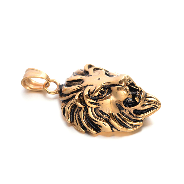 

PandaHall Lion Retro 304 Stainless Steel Pendants, Antique Golden, 44x29x18mm, Hole: 5.5x8mm 304 Stainless Steel Other Animal
