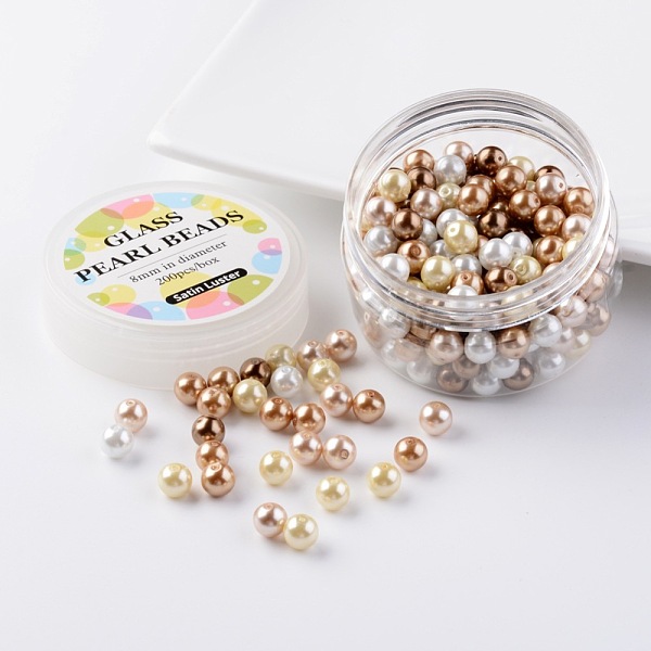

PandaHall Glass Pearl Bead Sets, Caramel Mix, Eco-Friendly, Round, Dyed, Mixed Color, 8mm, Hole: 0.7~1.1mm, about 200pcs/box. Glass Round..., Multicolor
