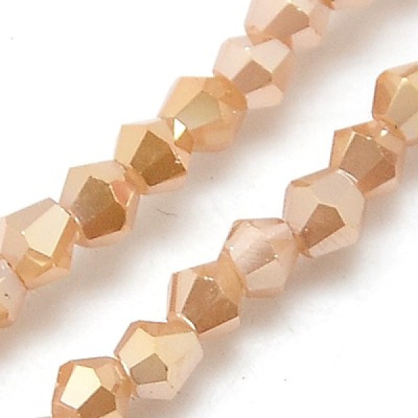 

PandaHall Electroplate Glass Beads Strands, Full Plated, Faceted, Bicone, Bisque, 3x3mm, Hole: 1mm, 113~115pcs/strand, 36~36.5cm Glass..., Orange