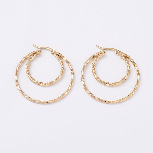 

PandaHall 304 Stainless Steel Hoopd Earrings, Twist Double Ring, Golden, 41x38x2mm, Pin: 0.7mm 304 Stainless Steel Ring