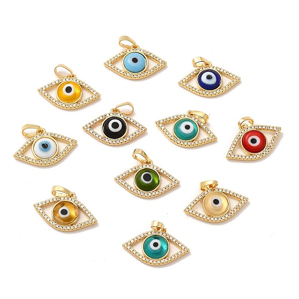

PandaHall Rack Plating Brass Micro Pave Clear Cubic Zirconia Pendants, with Handmade Evil Eye Lampwork, Cadmium Free & Lead Free..., Multicolor