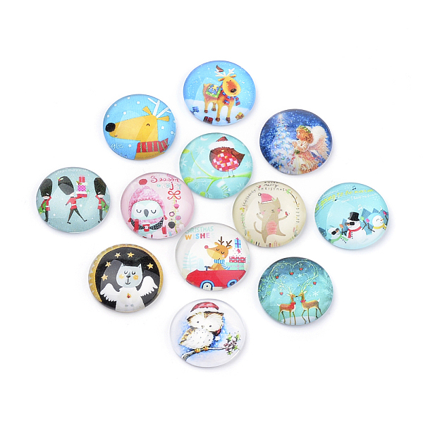 

PandaHall Flatback Glass Cabochons for DIY Projects, Christmas Theme Pattern, Dome/Half Round, Mixed Color, 12x4mm Glass Half Round..., Multicolor