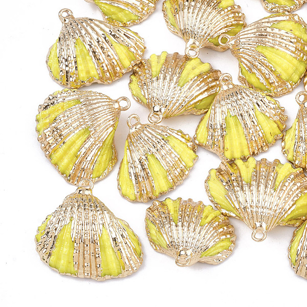 

PandaHall Spray Paint & Electroplate Sea Shell Pendants, with Iron Findings, Light Gold, Yellow, 18~30x20~30x7~11mm, Hole: 2mm Other Sea...