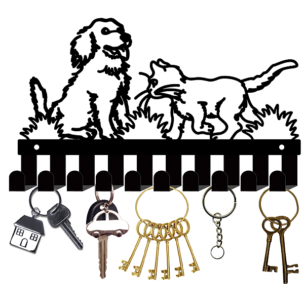 

PandaHall CREATCABIN Dog Cat Key Holder for Wall Mounted Key Holder Hooks Metal Key Coat Rack Hangers with 10 Hooks Key Organizer Rack Wall..., Black