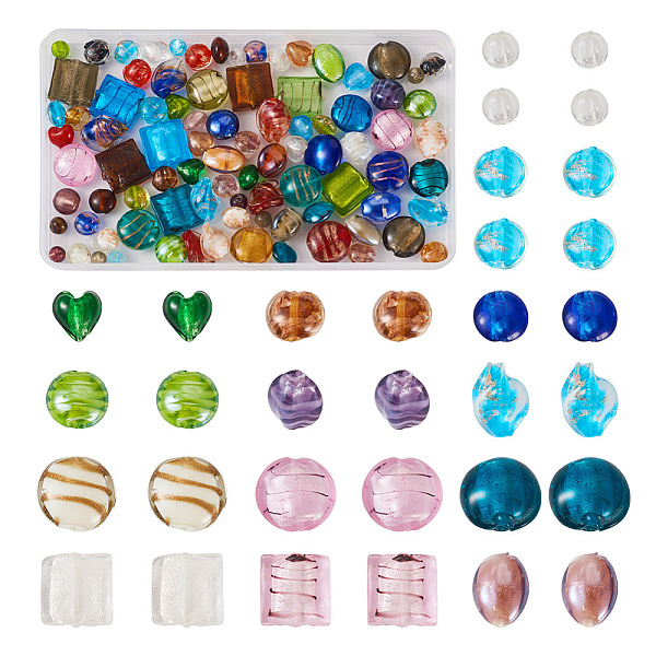 

PandaHall Craftdady DIY Beads Jewelry Making Finding Kit, Including Handmade Gold Sand Lampwork & Foil Glass Beads, Round & Heart & Flat..., Multicolor