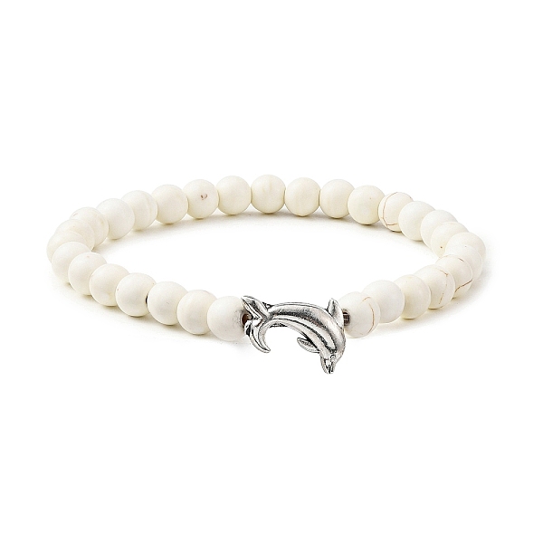

PandaHall Tibetan Style Alloy Dolphin & Synthetic Turquoise Round Beaded Stretch Bracelet, WhiteSmoke, Inner Diameter: 2 inch(5cm) Synthetic..., White