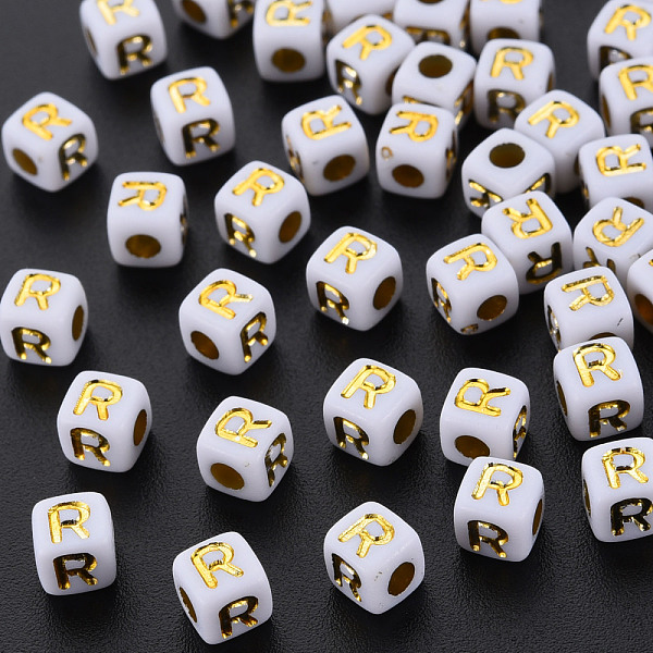 

PandaHall Opaque White Acrylic Beads, Metal Enlaced, Cube with Letters, Letter.R, 4.5mm, Hole: 2mm, about 5000pcs/500g Acrylic Letter R...