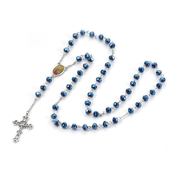 

PandaHall Alloy Pendant Necklaces, with Glass and 304 Stainless Steel Rolo Chains, Crucifix Cross, For Easter, Blue, 27.55 inch(70cm) Glass...