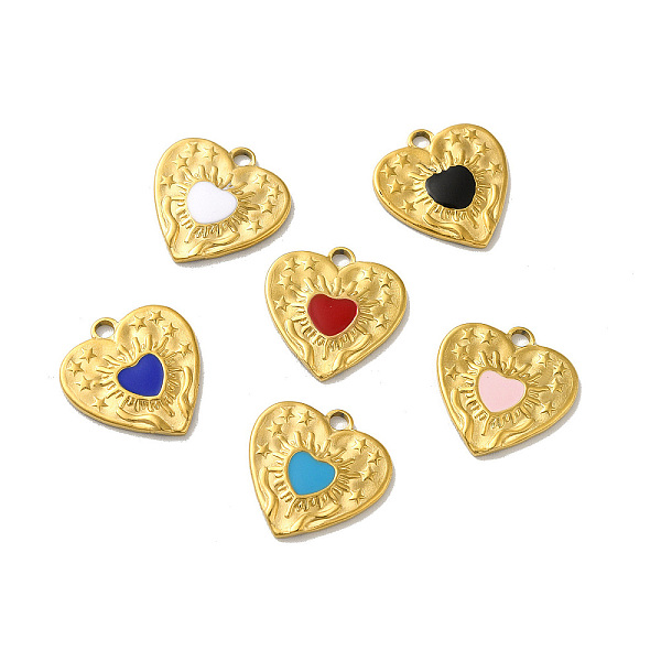 

PandaHall Ion Plating(IP) 304 Stainless Steel Charms, with Enamel, Real 18K Gold Plated, Heart Charm, Mixed Color, 17.5x17x1.5mm, Hole: 2mm..., Multicolor