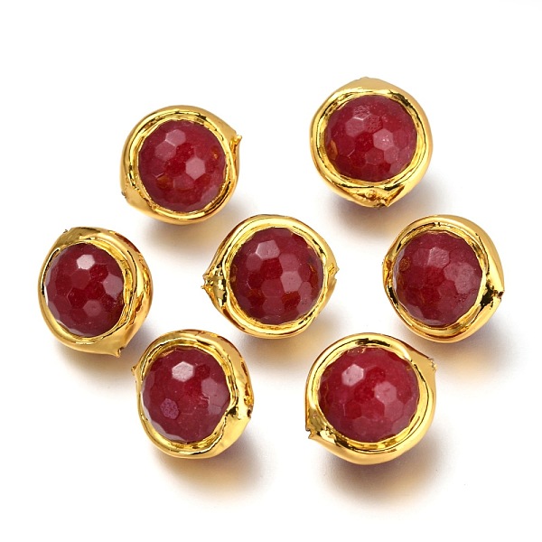 

PandaHall Jade Beads, Tumbled Stone, Golden Brass Findings, Dyed, Faceted, Round, Dark Red, 18~19x17x14mm, Hole: 0.8mm White Jade Round