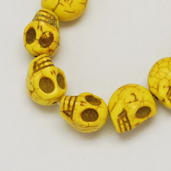 

PandaHall Synthetical Turquoise Beads Strands, Dyed, Skull, for Halloween, Gold, 10x8x7.5mm, Hole: 1.5mm, about 35pcs/strand Synthetic...