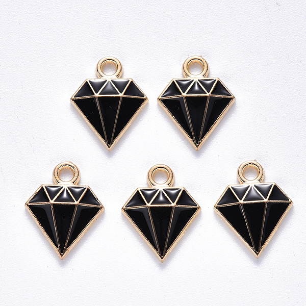 

PandaHall Alloy Enamel Charms, Dimond, Light Gold, Black, 15x11.5x2.5mm, Hole: 1.8mm Alloy+Enamel Diamond Black