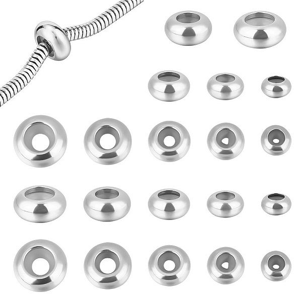 

PandaHall Unicraftale 50Pcs 5 Style 201 & 304 Stainless Steel Beads, with Rubber Inside, Slider Beads, Stopper Beads, Rondelle, Stainless...
