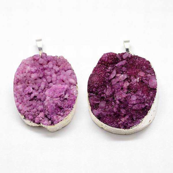 

PandaHall Electroplated Natural & Dyed Druzy Agate Pendants, with Silver Plated Brass Findings, Mixed Color, 39~75x25~50x10~20mm, Hole..., Multicolor