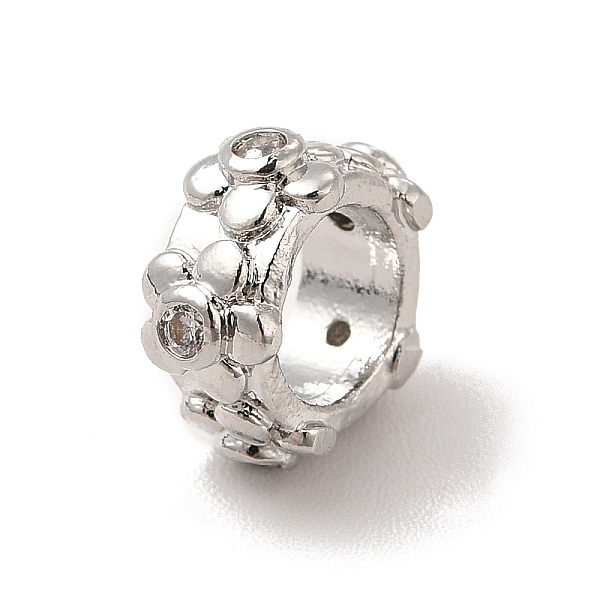 

PandaHall Brass Cubic Zirconia European Beads, Large Hole Beads, Cadmium Free & Lead Free, Column with Flower Pattern, Platinum, 9x4mm, Hole..., Clear