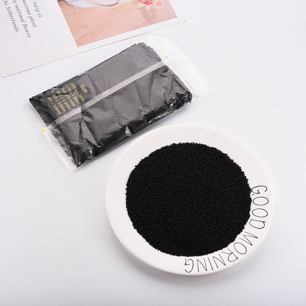 

PandaHall Glass Cylinder Beads, Seed Beads, Opaque Frosted Colours, Round Hole, Black, 1.5~2x1~2mm, Hole: 0.8mm, about 8000pcs/bag, about...
