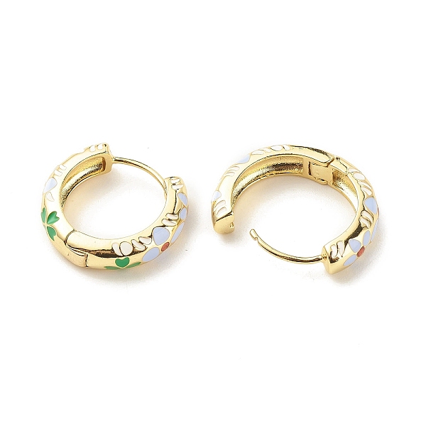 

PandaHall Flower Enamel Hoop Earrings, Gold Plated Brass Hinged Earrings for Women, Green, 20x22x5mm, Pin: 0.9mm Brass Flower Green