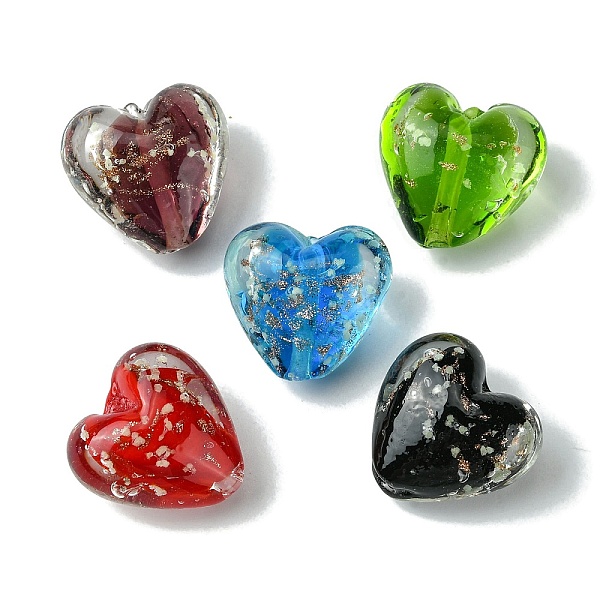 

PandaHall Luminous Handmade Gold Sand Lampwork Beads, Glow in the Dark, Heart, Mixed Color, 20.5x20x12mm, Hole: 1.8mm Lampwork Heart..., Multicolor
