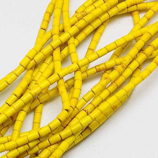 

PandaHall Synthetic Turquoise Beads Strands, Dyed, Column, Yellow, 8~9x5mm, Hole: 1mm, about 46pcs/strand, 15.2 inch Synthetic Turquoise...