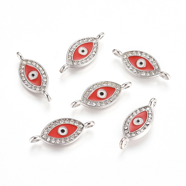 

PandaHall Alloy Rhinestone Links connectors, Cadmium Free & Lead Free, with Enamel, Grade A, Evil Eye, Platinum Color, Red, 26x10x2mm, Hole...