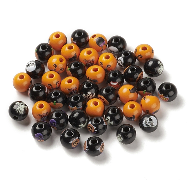 

PandaHall Halloween Printed Wood European Beads, Large Hole Beads, Round, Mixed Color, 15.5~16x14.5mm, Hole: 4mm Wood Round Multicolor