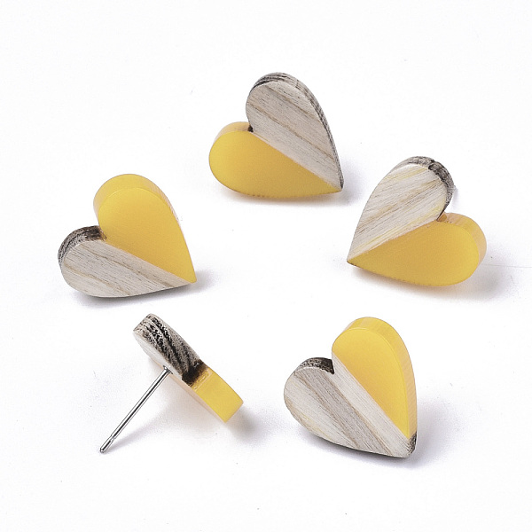 

PandaHall Resin & Wood Stud Earrings, with 304 Stainless Steel Pin, Heart, Gold, 15x14~15mm, Pin: 0.7mm Resin Heart Gold
