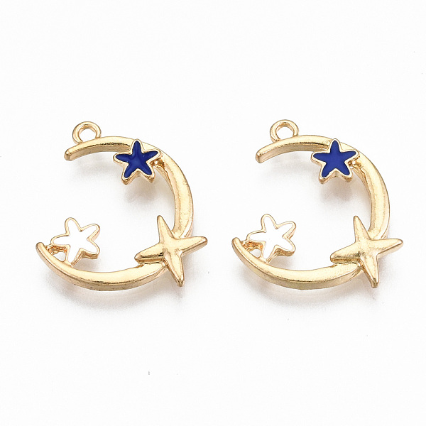 

PandaHall Alloy Enamel Pendants, Cadmium Free & Lead Free, Moon with Star, Light Gold, Blue, 18x16x2.5mm, Hole: 1.5mm Alloy+Enamel Moon Blue