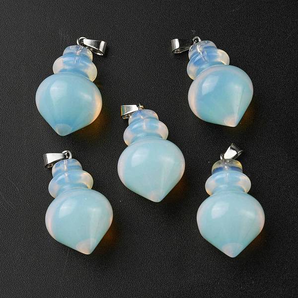 

PandaHall Opalite Pendants, Pointed Bottle Charms, with Platinum Plated Iron Snap on Bails, 32.5~35x16~17mm, Hole: 3x5.5mm Opalite Bottle